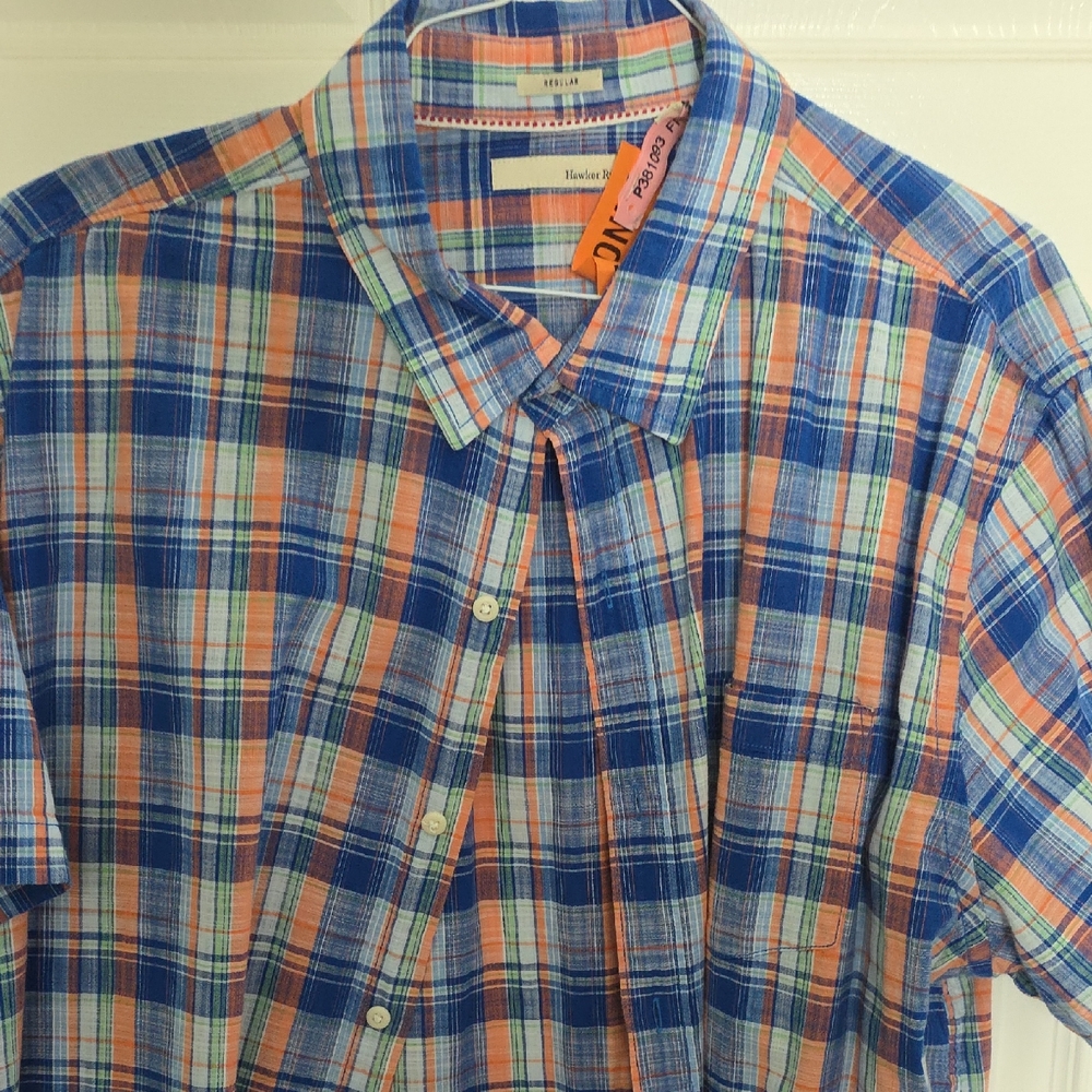 Stylish Blue and Orange Plaid Button Down Shirt
